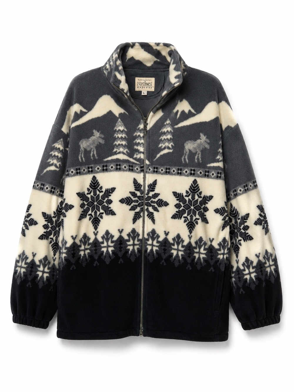 Nordic Moose Snowflake Fleece Jacket Harry David's Northwest Express large